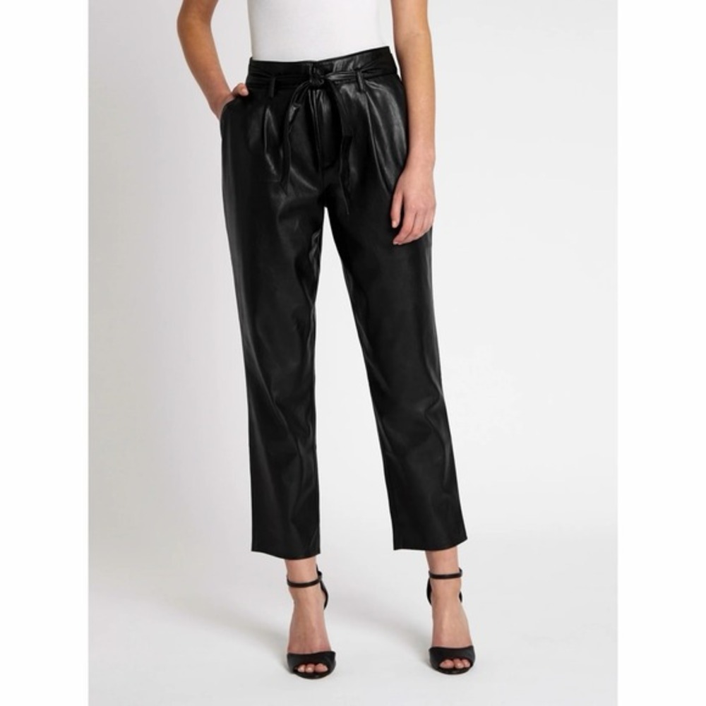 NWT Paige Melila Vegan Leather‎ Black Paperbag Waist Pants